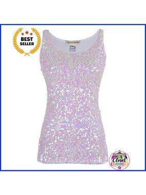 Sparkle Sequin Sleeveless Tank Top Stretch Party Dance Glitter Top